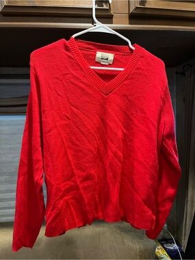 VTG 70s Sears The Fashion Place Red V-Neck Pullover Sweater Knit Top
